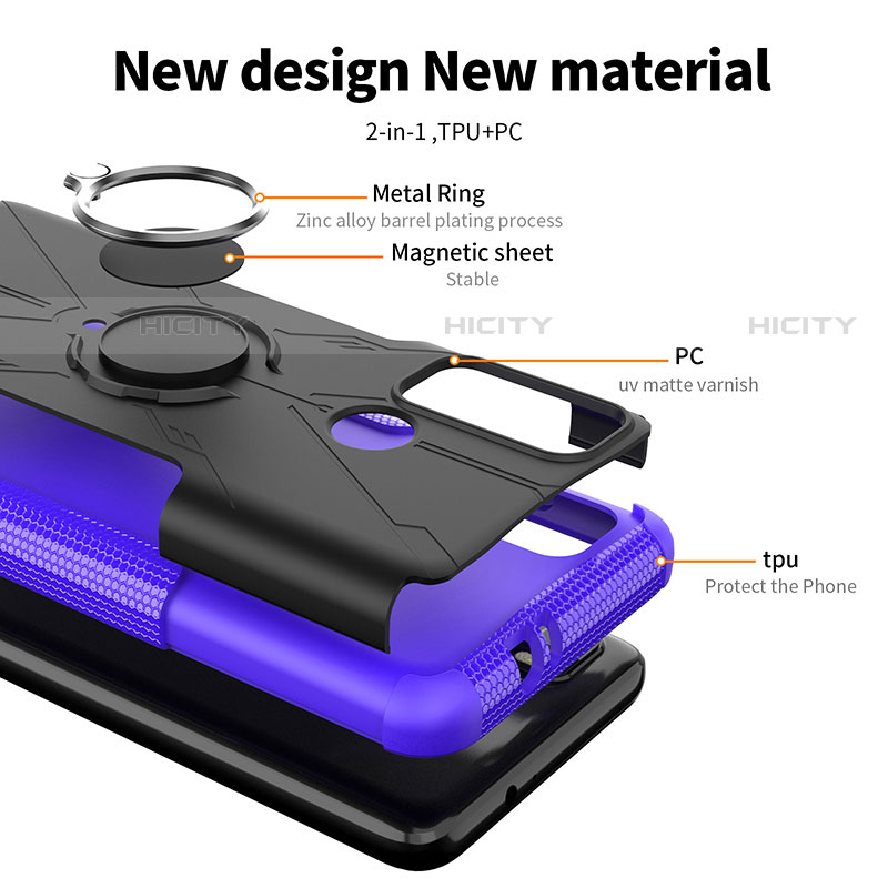 Silikon Hülle Handyhülle und Kunststoff Schutzhülle Hartschalen Tasche mit Magnetisch Fingerring Ständer S02 für Motorola Moto G40 Fusion