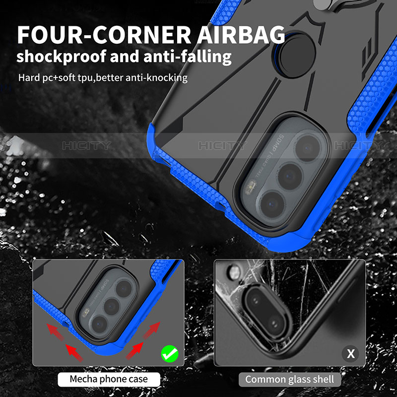 Silikon Hülle Handyhülle und Kunststoff Schutzhülle Hartschalen Tasche mit Magnetisch Fingerring Ständer S02 für Motorola Moto G41 groß