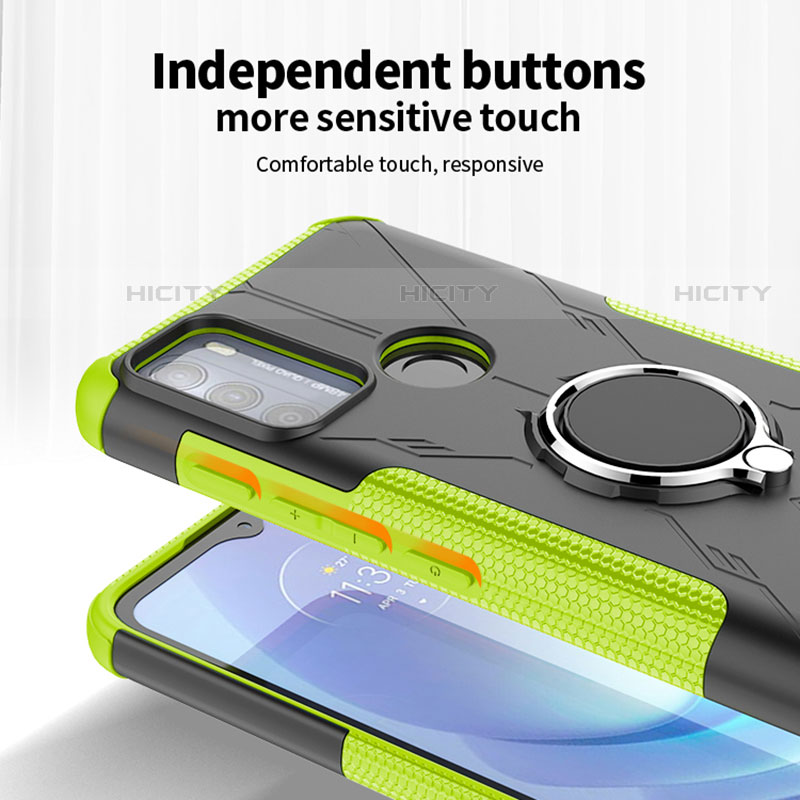 Silikon Hülle Handyhülle und Kunststoff Schutzhülle Hartschalen Tasche mit Magnetisch Fingerring Ständer S02 für Motorola Moto G50 groß