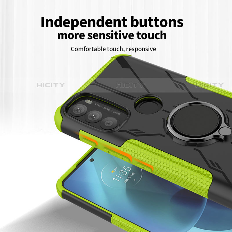 Silikon Hülle Handyhülle und Kunststoff Schutzhülle Hartschalen Tasche mit Magnetisch Fingerring Ständer S02 für Motorola Moto G71 5G