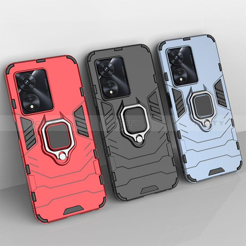 Silikon Hülle Handyhülle und Kunststoff Schutzhülle Hartschalen Tasche mit Magnetisch Fingerring Ständer S02 für Oppo A78 5G