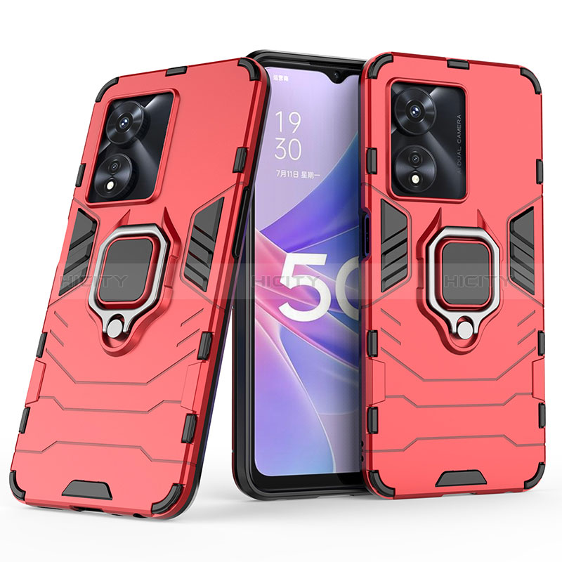 Silikon Hülle Handyhülle und Kunststoff Schutzhülle Hartschalen Tasche mit Magnetisch Fingerring Ständer S02 für Oppo A78 5G Rot