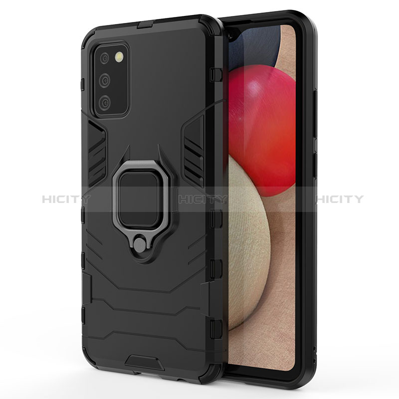 Silikon Hülle Handyhülle und Kunststoff Schutzhülle Hartschalen Tasche mit Magnetisch Fingerring Ständer S02 für Samsung Galaxy A02s groß