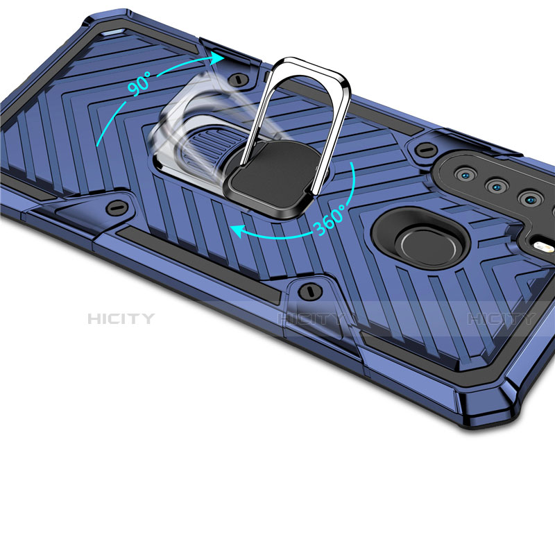 Silikon Hülle Handyhülle und Kunststoff Schutzhülle Hartschalen Tasche mit Magnetisch Fingerring Ständer S02 für Samsung Galaxy A21 groß