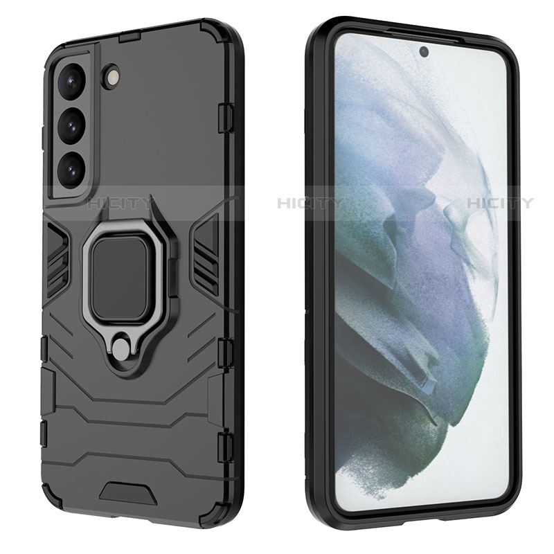 Silikon Hülle Handyhülle und Kunststoff Schutzhülle Hartschalen Tasche mit Magnetisch Fingerring Ständer S02 für Samsung Galaxy S22 Plus 5G groß