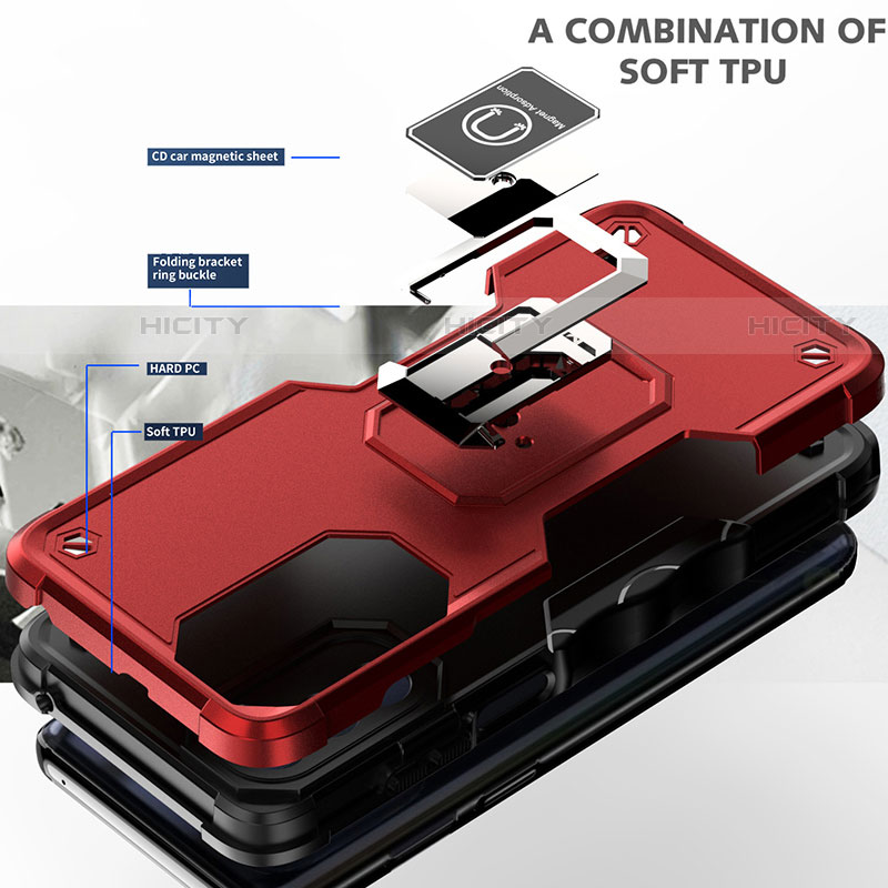 Silikon Hülle Handyhülle und Kunststoff Schutzhülle Hartschalen Tasche mit Magnetisch Fingerring Ständer S03 für Motorola Moto G71s 5G