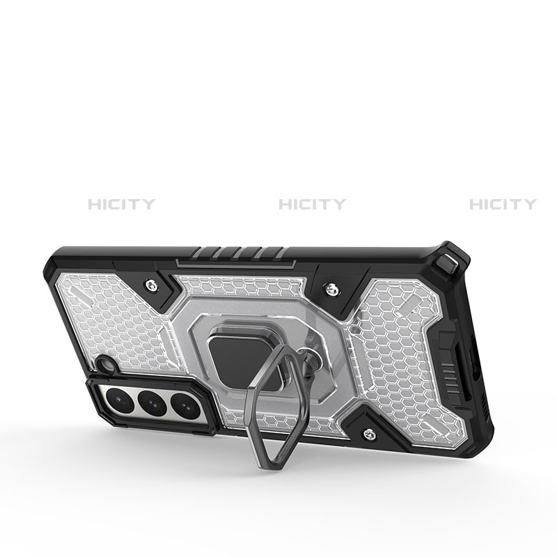 Silikon Hülle Handyhülle und Kunststoff Schutzhülle Hartschalen Tasche mit Magnetisch Fingerring Ständer S03 für Samsung Galaxy S23 5G groß