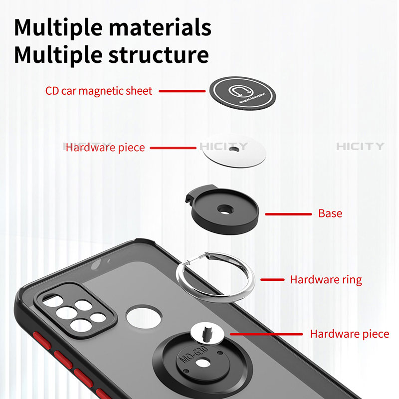 Silikon Hülle Handyhülle und Kunststoff Schutzhülle Hartschalen Tasche mit Magnetisch Fingerring Ständer S04 für Motorola Moto G10