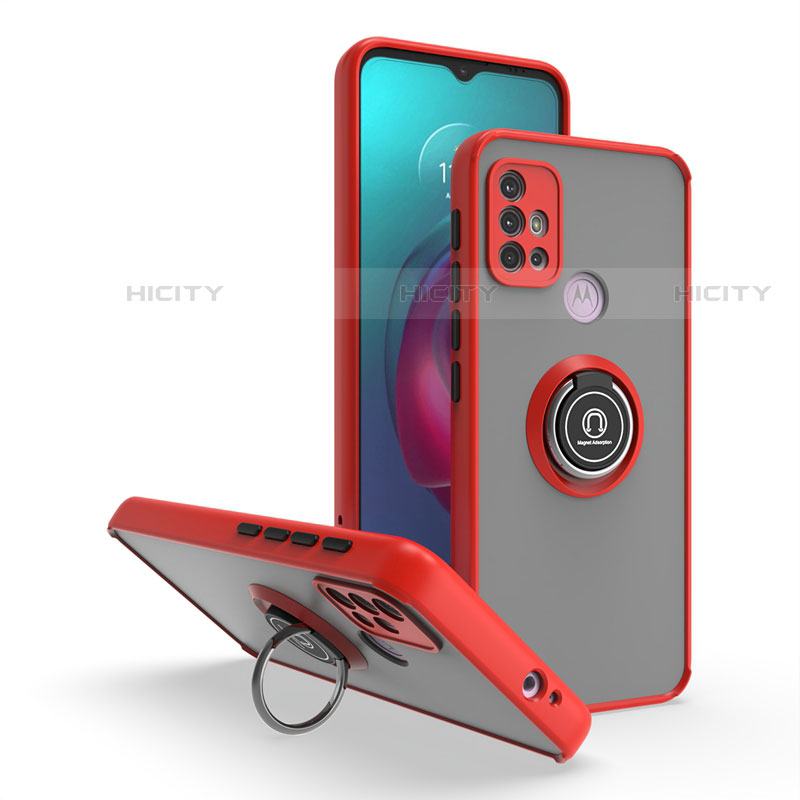 Silikon Hülle Handyhülle und Kunststoff Schutzhülle Hartschalen Tasche mit Magnetisch Fingerring Ständer S04 für Motorola Moto G20 Rot Plus