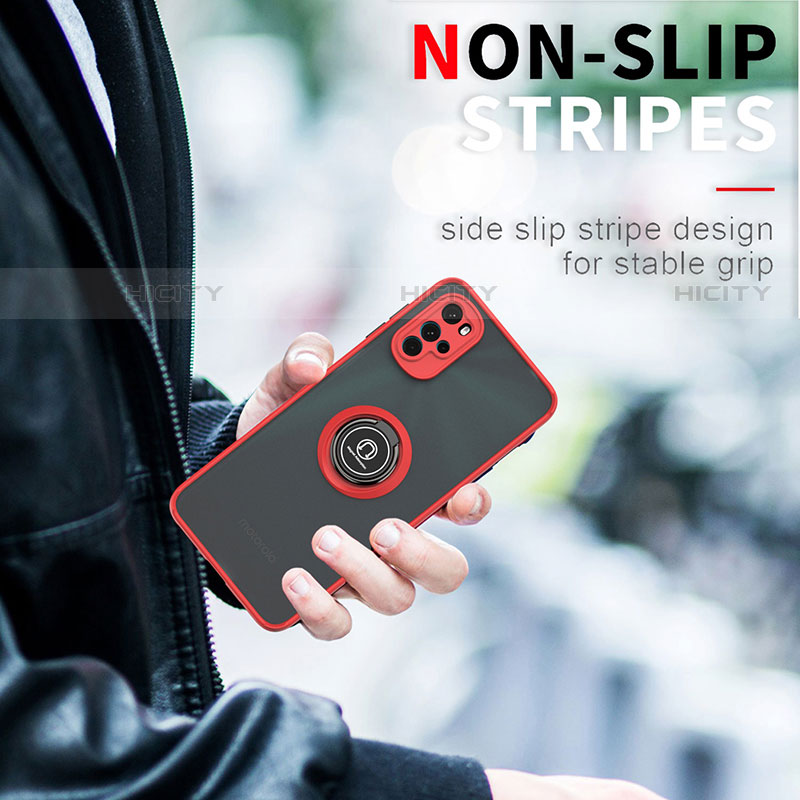 Silikon Hülle Handyhülle und Kunststoff Schutzhülle Hartschalen Tasche mit Magnetisch Fingerring Ständer S04 für Motorola Moto G22