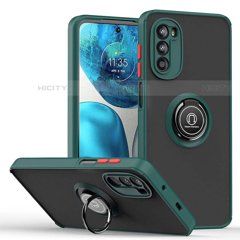 Silikon Hülle Handyhülle und Kunststoff Schutzhülle Hartschalen Tasche mit Magnetisch Fingerring Ständer S04 für Motorola MOTO G52 Nachtgrün