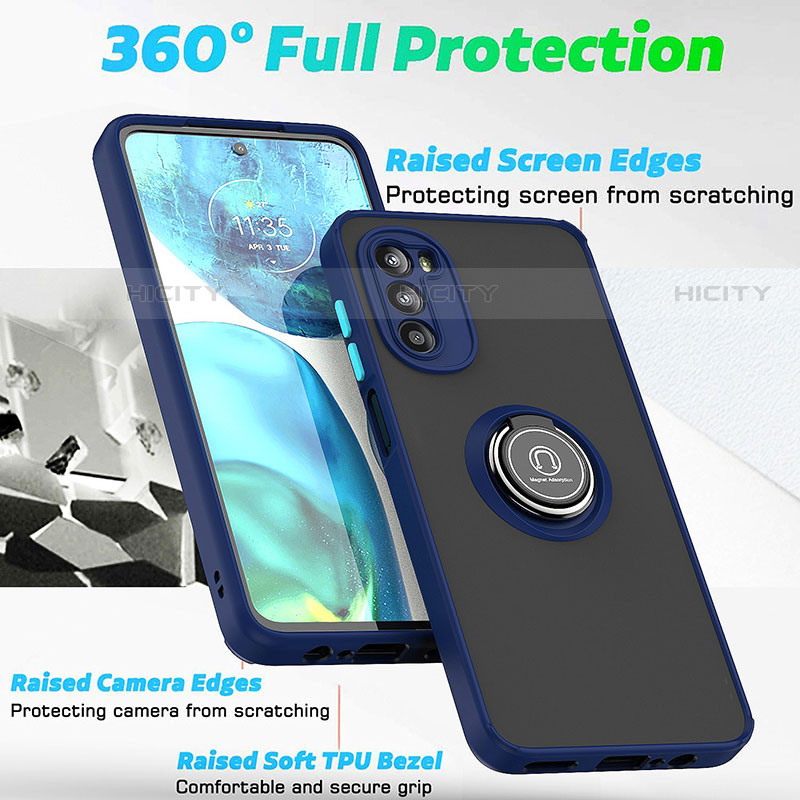 Silikon Hülle Handyhülle und Kunststoff Schutzhülle Hartschalen Tasche mit Magnetisch Fingerring Ständer S04 für Motorola Moto G71s 5G groß