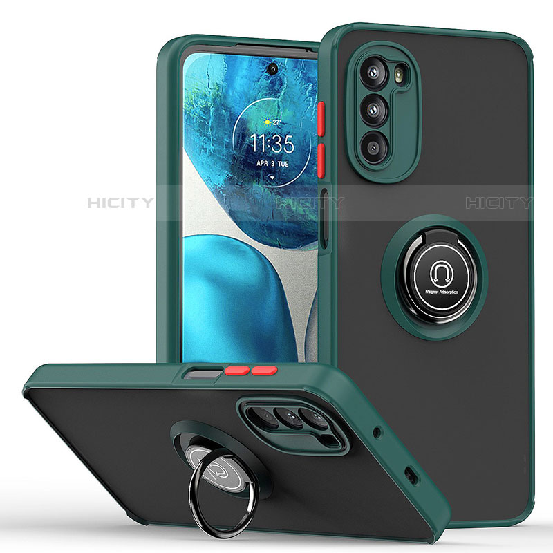 Silikon Hülle Handyhülle und Kunststoff Schutzhülle Hartschalen Tasche mit Magnetisch Fingerring Ständer S04 für Motorola Moto G71s 5G