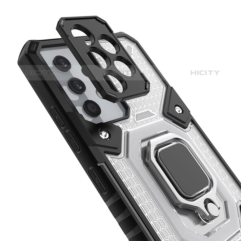Silikon Hülle Handyhülle und Kunststoff Schutzhülle Hartschalen Tasche mit Magnetisch Fingerring Ständer S04 für Samsung Galaxy M32 5G