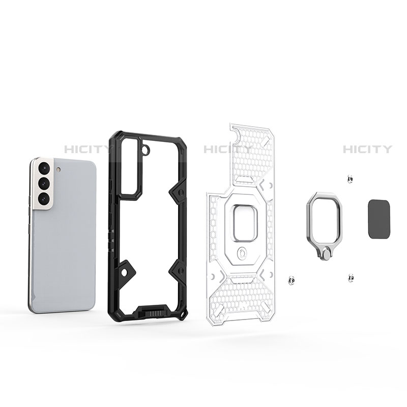 Silikon Hülle Handyhülle und Kunststoff Schutzhülle Hartschalen Tasche mit Magnetisch Fingerring Ständer S04 für Samsung Galaxy S22 5G