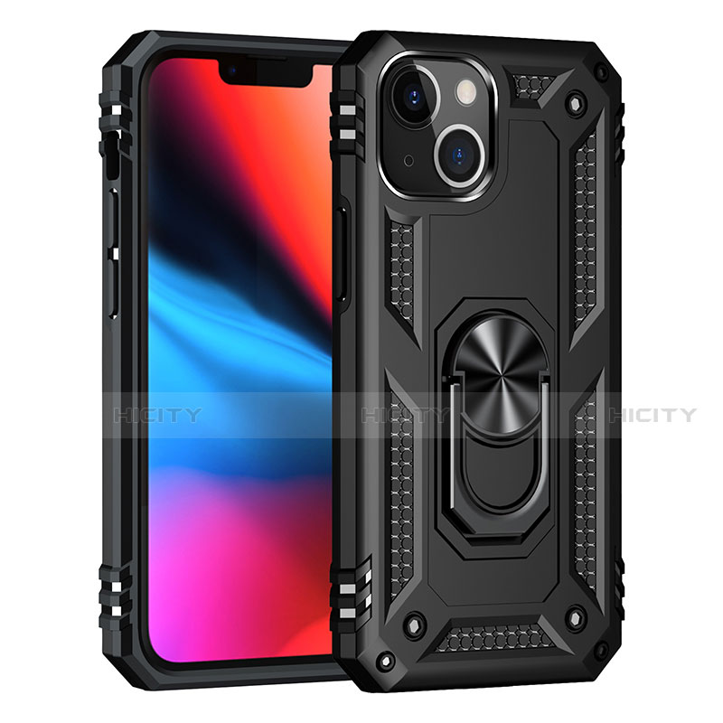 Silikon Hülle Handyhülle und Kunststoff Schutzhülle Hartschalen Tasche mit Magnetisch Fingerring Ständer S05 für Apple iPhone 14 groß