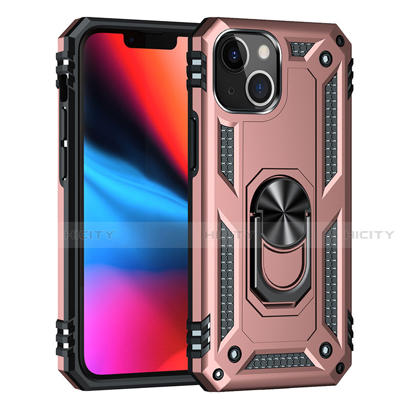 Silikon Hülle Handyhülle und Kunststoff Schutzhülle Hartschalen Tasche mit Magnetisch Fingerring Ständer S05 für Apple iPhone 14 groß