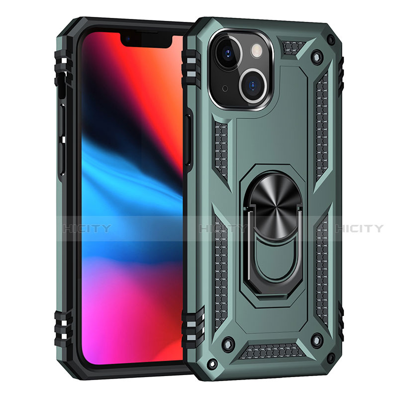 Silikon Hülle Handyhülle und Kunststoff Schutzhülle Hartschalen Tasche mit Magnetisch Fingerring Ständer S05 für Apple iPhone 14 groß