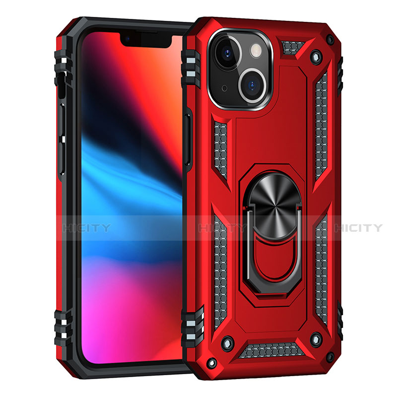 Silikon Hülle Handyhülle und Kunststoff Schutzhülle Hartschalen Tasche mit Magnetisch Fingerring Ständer S05 für Apple iPhone 14 groß