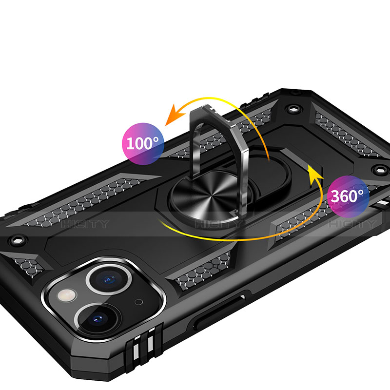 Silikon Hülle Handyhülle und Kunststoff Schutzhülle Hartschalen Tasche mit Magnetisch Fingerring Ständer S05 für Apple iPhone 14 Plus groß