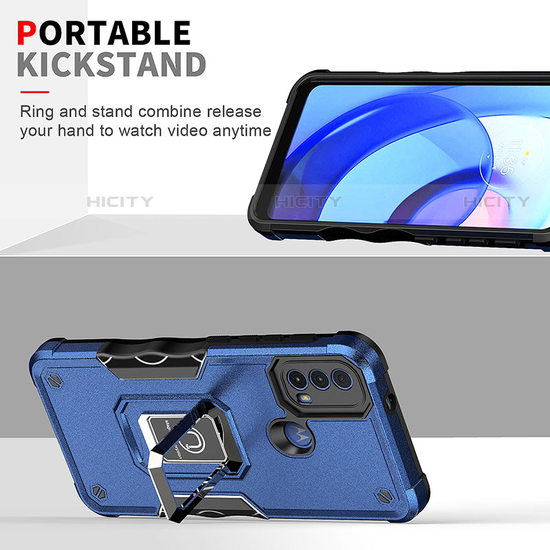 Silikon Hülle Handyhülle und Kunststoff Schutzhülle Hartschalen Tasche mit Magnetisch Fingerring Ständer S05 für Motorola Moto E40