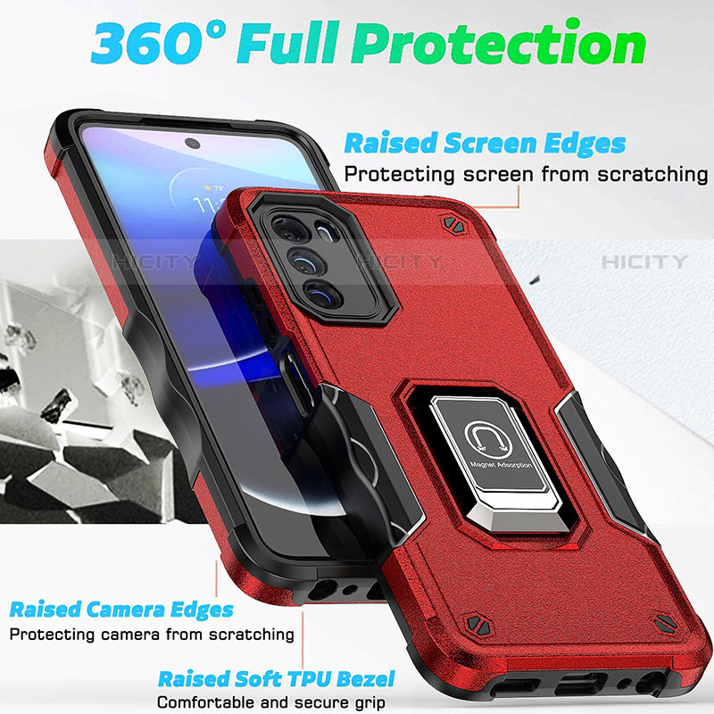 Silikon Hülle Handyhülle und Kunststoff Schutzhülle Hartschalen Tasche mit Magnetisch Fingerring Ständer S05 für Motorola Moto G 5G (2022)