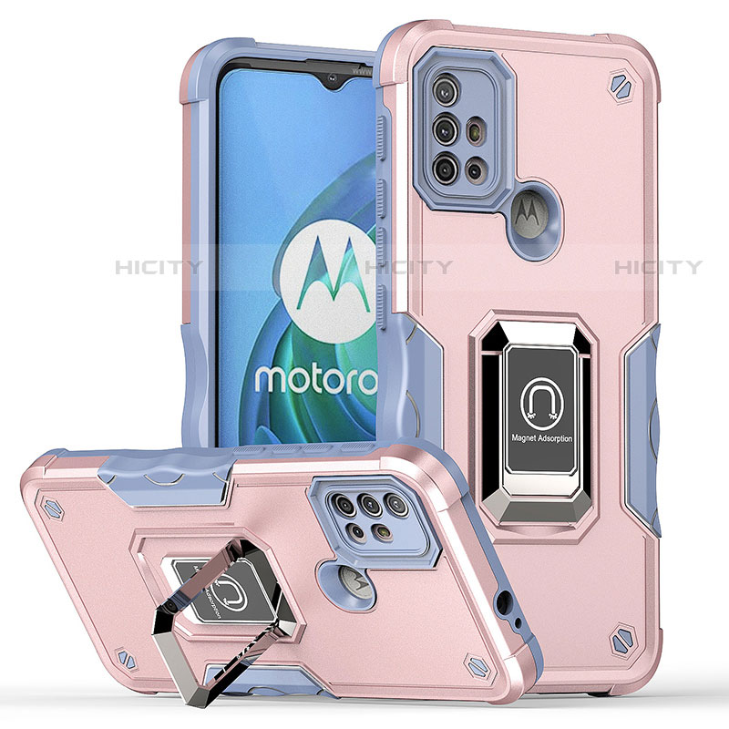 Silikon Hülle Handyhülle und Kunststoff Schutzhülle Hartschalen Tasche mit Magnetisch Fingerring Ständer S05 für Motorola Moto G10 Power groß