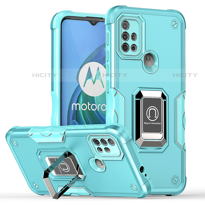 Silikon Hülle Handyhülle und Kunststoff Schutzhülle Hartschalen Tasche mit Magnetisch Fingerring Ständer S05 für Motorola Moto G10 Power groß