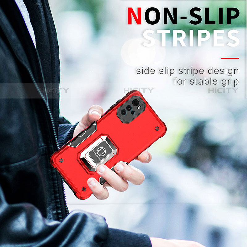 Silikon Hülle Handyhülle und Kunststoff Schutzhülle Hartschalen Tasche mit Magnetisch Fingerring Ständer S05 für Motorola Moto G22