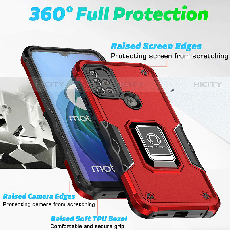 Silikon Hülle Handyhülle und Kunststoff Schutzhülle Hartschalen Tasche mit Magnetisch Fingerring Ständer S05 für Motorola Moto G30