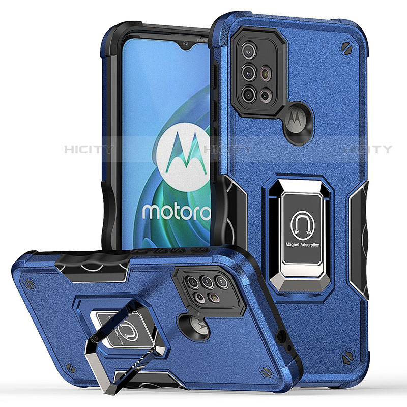 Silikon Hülle Handyhülle und Kunststoff Schutzhülle Hartschalen Tasche mit Magnetisch Fingerring Ständer S05 für Motorola Moto G30