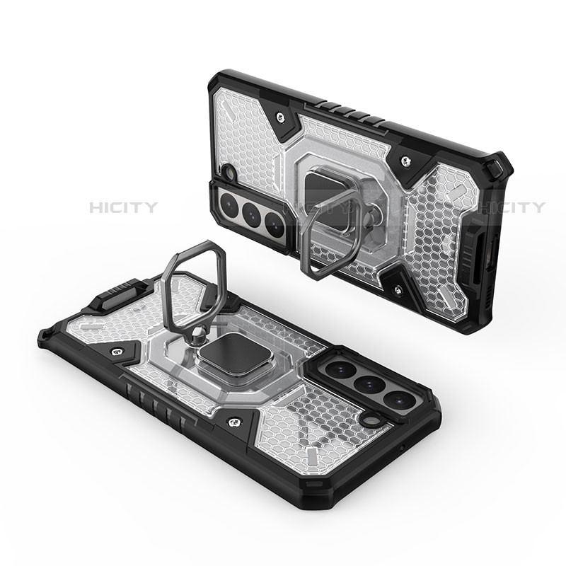 Silikon Hülle Handyhülle und Kunststoff Schutzhülle Hartschalen Tasche mit Magnetisch Fingerring Ständer S05 für Samsung Galaxy S23 5G groß