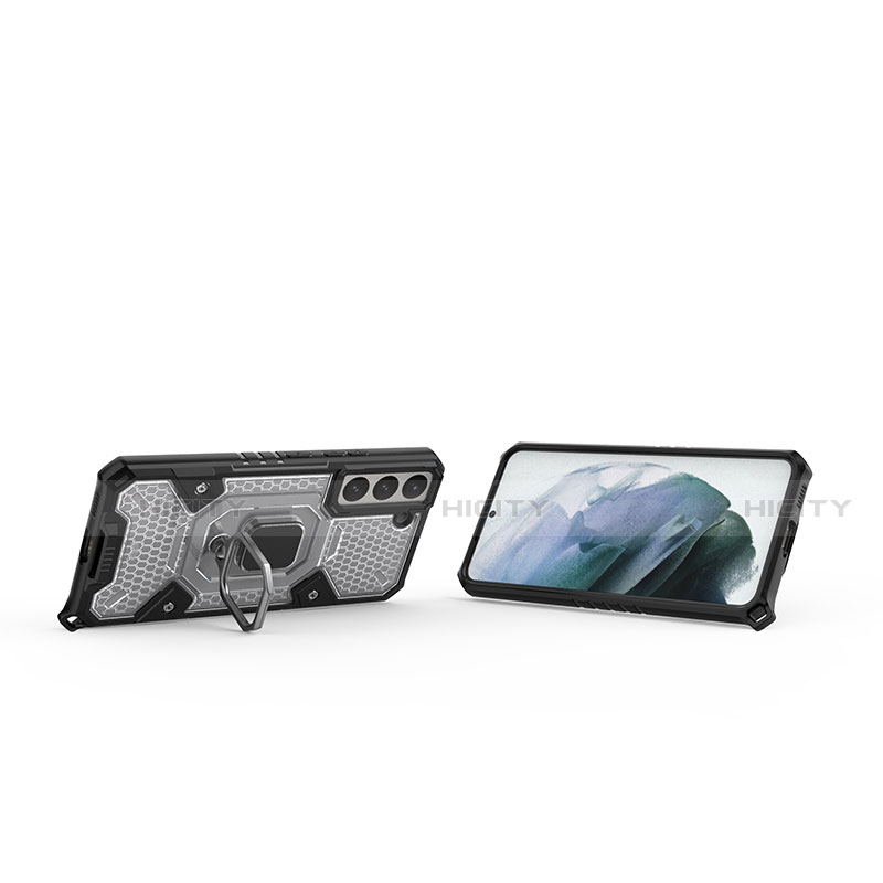 Silikon Hülle Handyhülle und Kunststoff Schutzhülle Hartschalen Tasche mit Magnetisch Fingerring Ständer S06 für Samsung Galaxy S21 5G groß