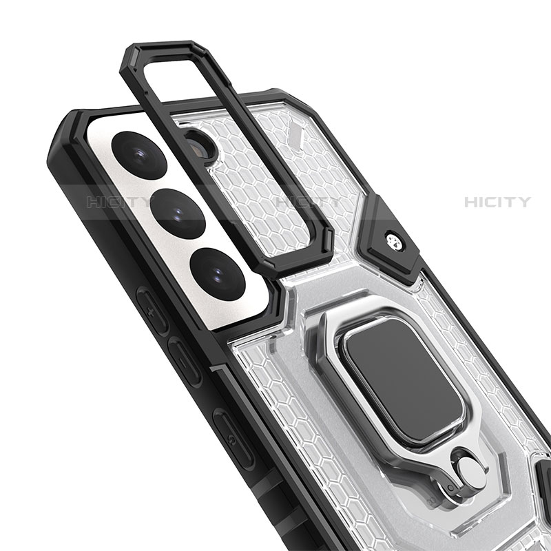 Silikon Hülle Handyhülle und Kunststoff Schutzhülle Hartschalen Tasche mit Magnetisch Fingerring Ständer S06 für Samsung Galaxy S22 Plus 5G