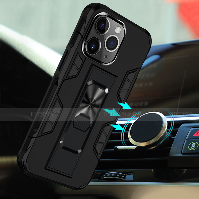 Silikon Hülle Handyhülle und Kunststoff Schutzhülle Hartschalen Tasche mit Magnetisch Fingerring Ständer S07 für Apple iPhone 13 Pro Max groß