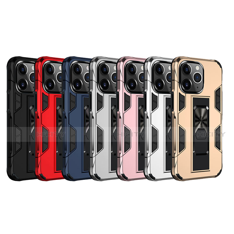 Silikon Hülle Handyhülle und Kunststoff Schutzhülle Hartschalen Tasche mit Magnetisch Fingerring Ständer S07 für Apple iPhone 13 Pro Max groß