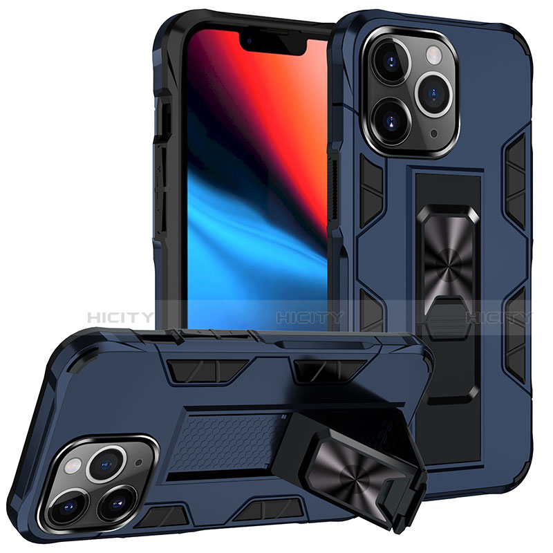 Silikon Hülle Handyhülle und Kunststoff Schutzhülle Hartschalen Tasche mit Magnetisch Fingerring Ständer S07 für Apple iPhone 13 Pro Max groß