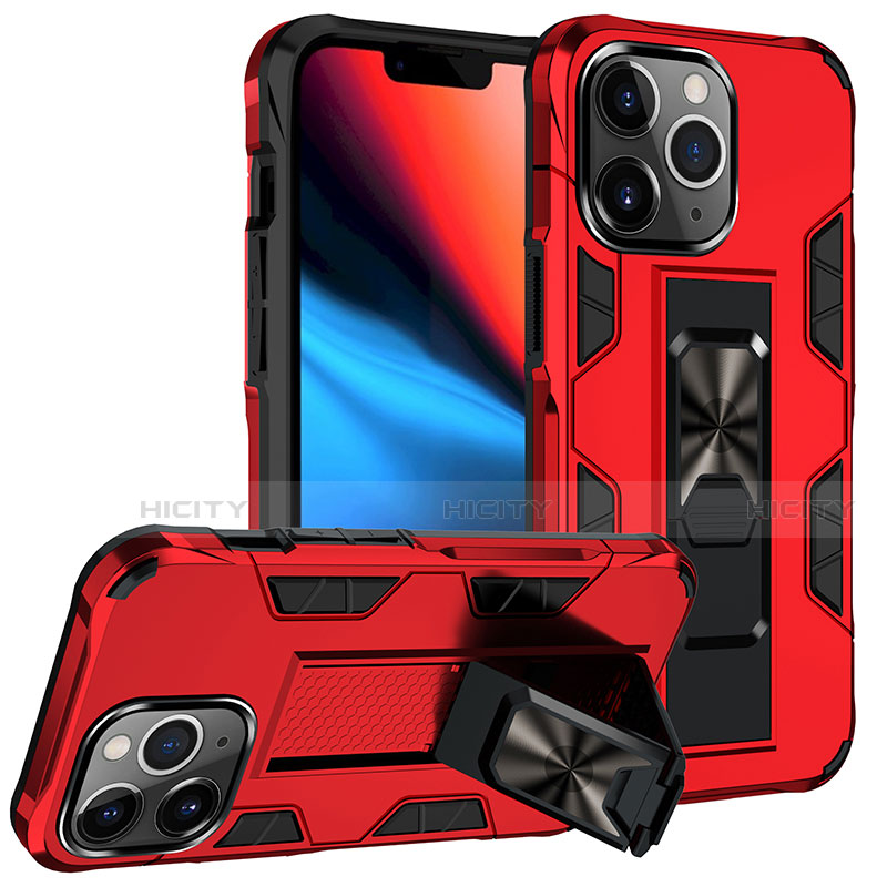 Silikon Hülle Handyhülle und Kunststoff Schutzhülle Hartschalen Tasche mit Magnetisch Fingerring Ständer S07 für Apple iPhone 13 Pro Max groß