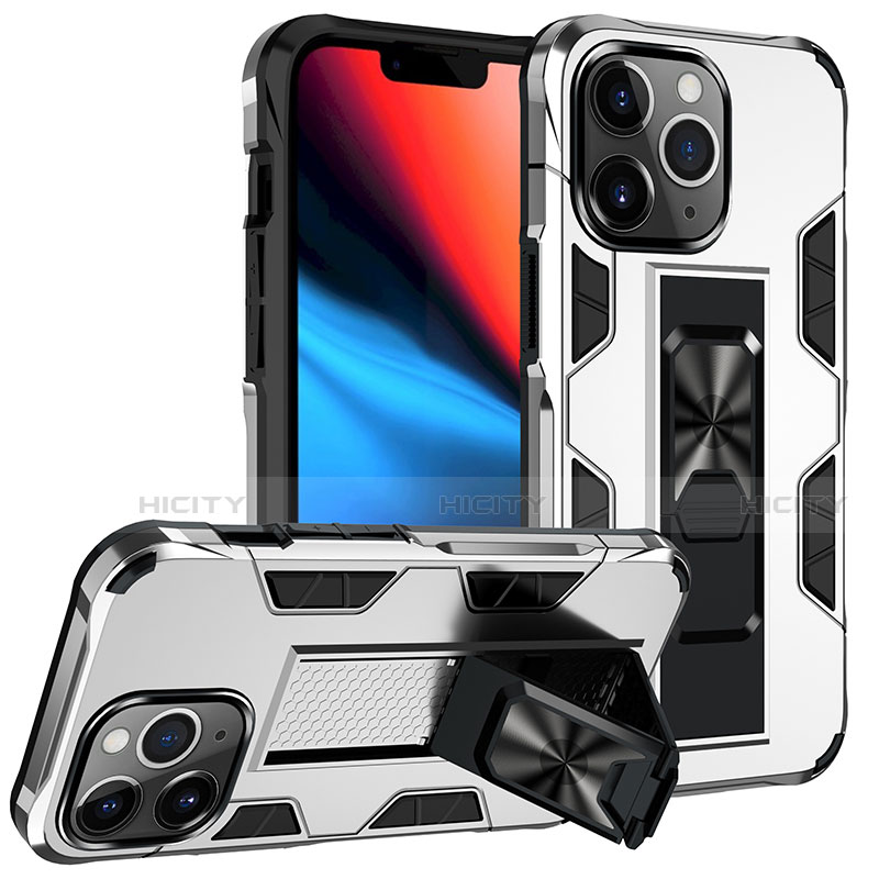 Silikon Hülle Handyhülle und Kunststoff Schutzhülle Hartschalen Tasche mit Magnetisch Fingerring Ständer S07 für Apple iPhone 13 Pro Max groß