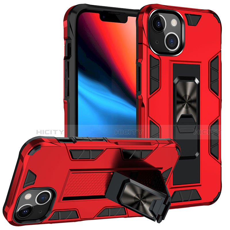 Silikon Hülle Handyhülle und Kunststoff Schutzhülle Hartschalen Tasche mit Magnetisch Fingerring Ständer S07 für Apple iPhone 14 groß