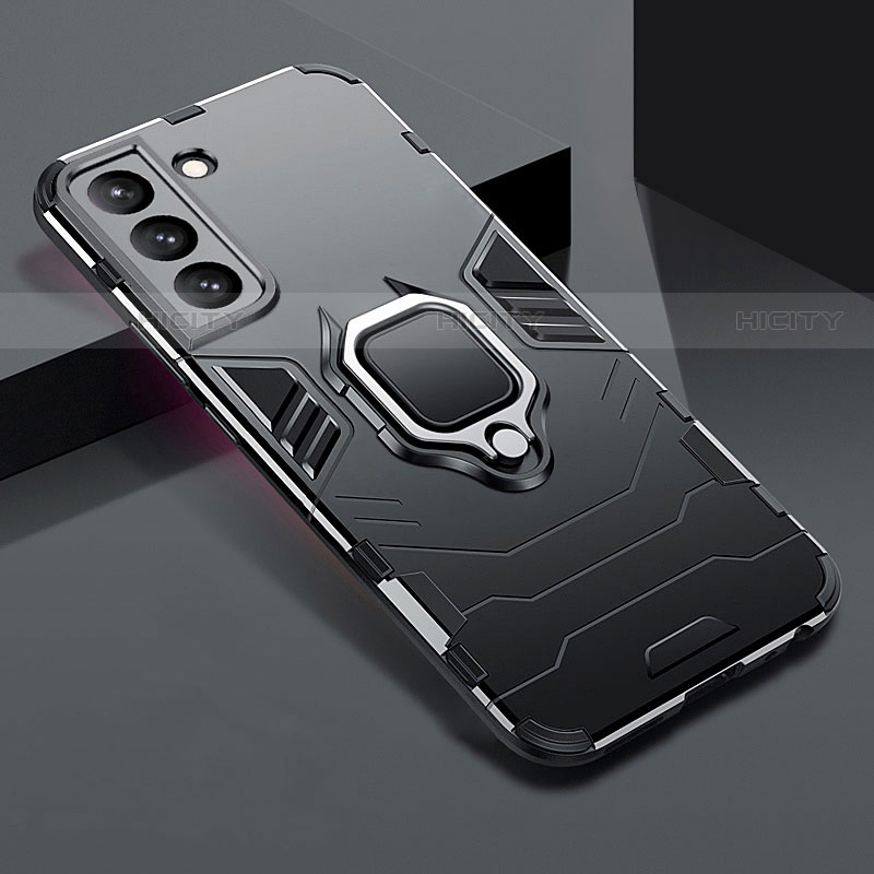 Silikon Hülle Handyhülle und Kunststoff Schutzhülle Hartschalen Tasche mit Magnetisch Fingerring Ständer S08 für Samsung Galaxy S22 5G groß