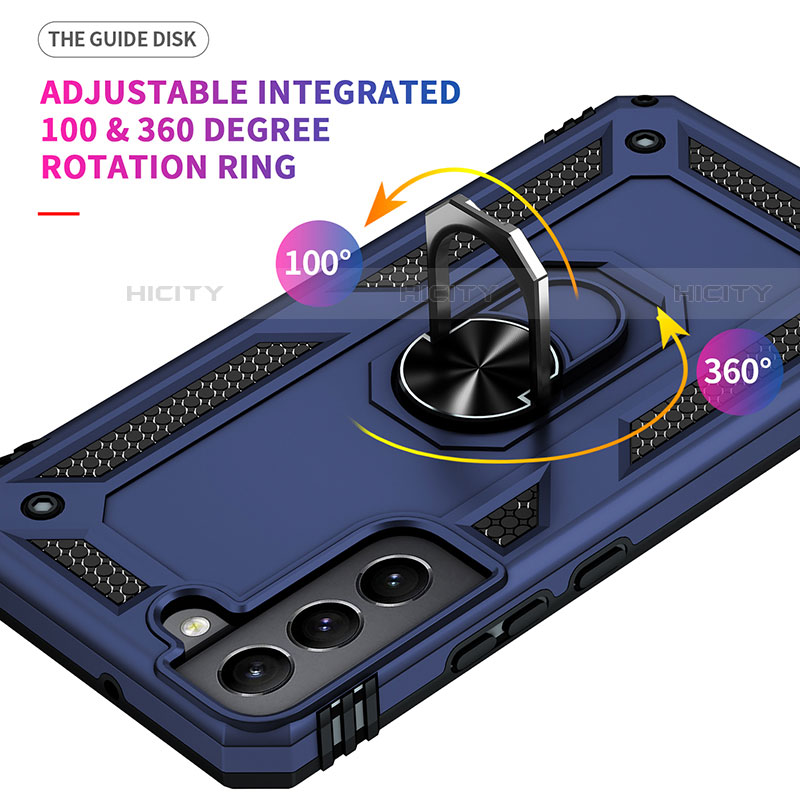Silikon Hülle Handyhülle und Kunststoff Schutzhülle Hartschalen Tasche mit Magnetisch Fingerring Ständer T02 für Samsung Galaxy S21 FE 5G