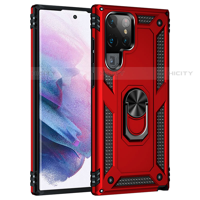 Silikon Hülle Handyhülle und Kunststoff Schutzhülle Hartschalen Tasche mit Magnetisch Fingerring Ständer T02 für Samsung Galaxy S21 Ultra 5G groß