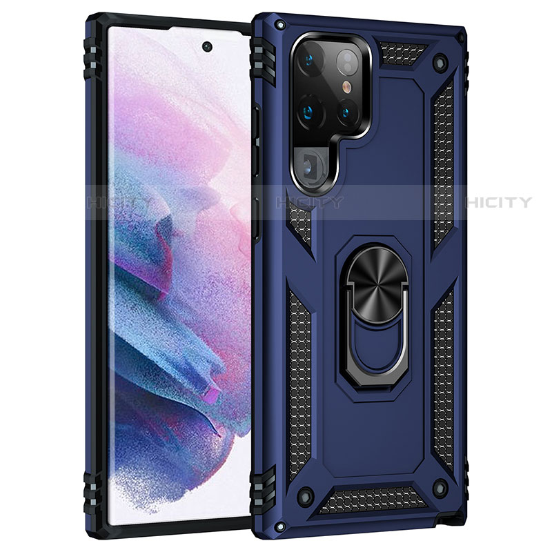 Silikon Hülle Handyhülle und Kunststoff Schutzhülle Hartschalen Tasche mit Magnetisch Fingerring Ständer T02 für Samsung Galaxy S21 Ultra 5G groß