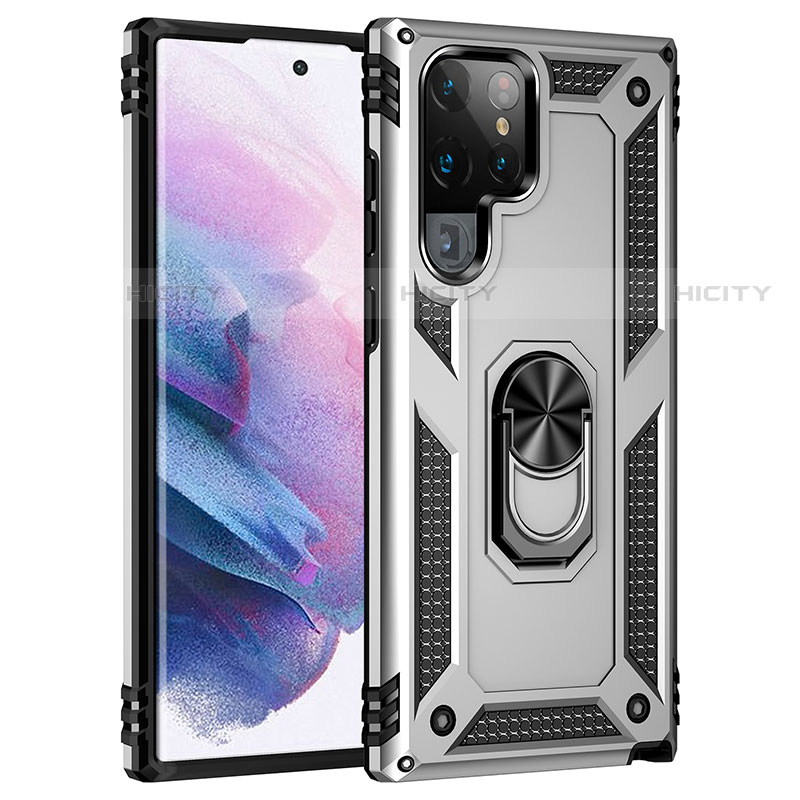 Silikon Hülle Handyhülle und Kunststoff Schutzhülle Hartschalen Tasche mit Magnetisch Fingerring Ständer T02 für Samsung Galaxy S21 Ultra 5G groß