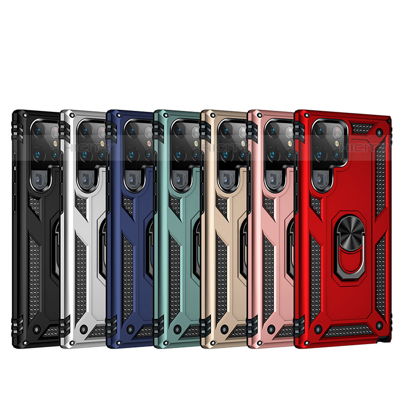 Silikon Hülle Handyhülle und Kunststoff Schutzhülle Hartschalen Tasche mit Magnetisch Fingerring Ständer T02 für Samsung Galaxy S21 Ultra 5G groß