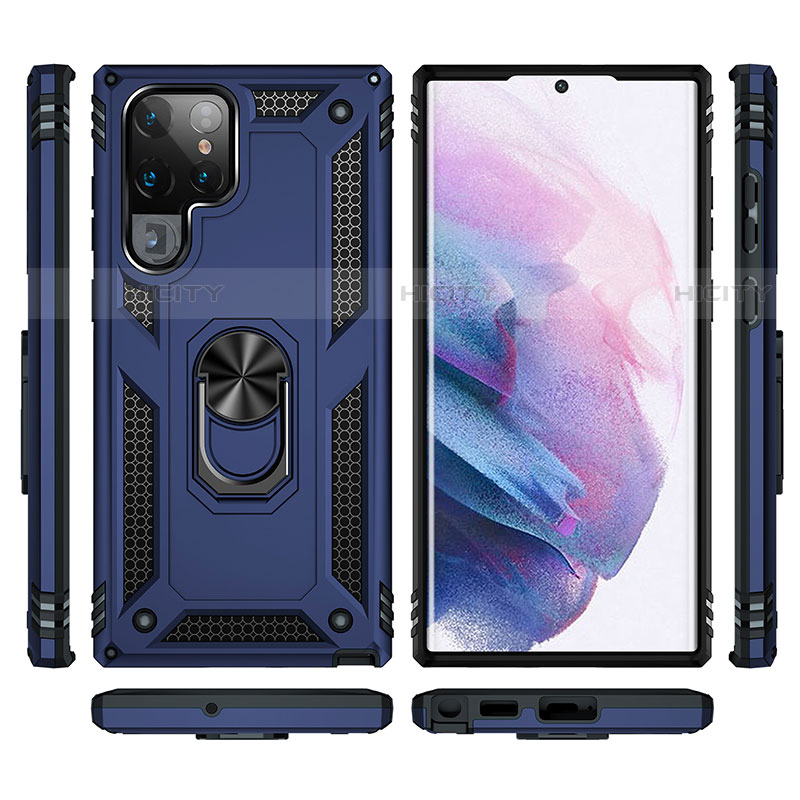 Silikon Hülle Handyhülle und Kunststoff Schutzhülle Hartschalen Tasche mit Magnetisch Fingerring Ständer T02 für Samsung Galaxy S21 Ultra 5G groß