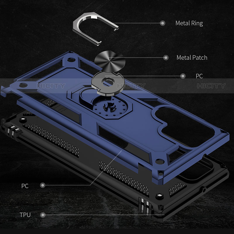 Silikon Hülle Handyhülle und Kunststoff Schutzhülle Hartschalen Tasche mit Magnetisch Fingerring Ständer T02 für Samsung Galaxy S21 Ultra 5G groß