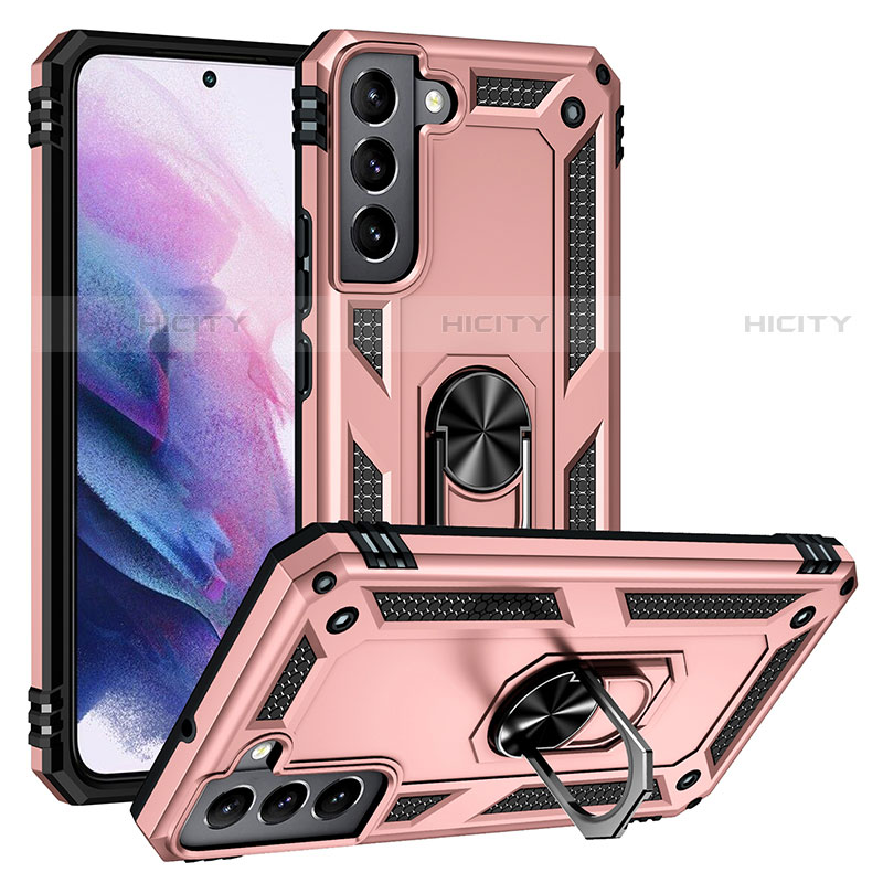 Silikon Hülle Handyhülle und Kunststoff Schutzhülle Hartschalen Tasche mit Magnetisch Fingerring Ständer T03 für Samsung Galaxy S23 5G Rosegold Plus