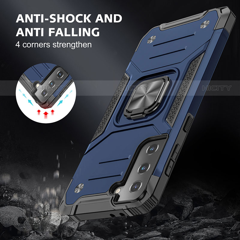 Silikon Hülle Handyhülle und Kunststoff Schutzhülle Hartschalen Tasche mit Magnetisch Fingerring Ständer T05 für Samsung Galaxy S23 5G